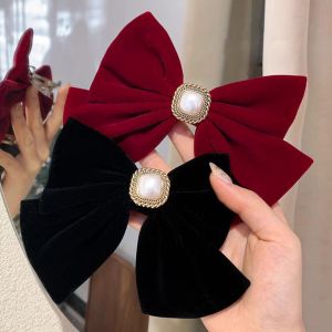 Kẹp Tóc Hình Nơ Lớn Màu Đỏ  Đen Phong Cách Retro Cho Nữ