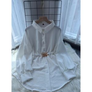 Kemeja Blouse Atasan Wanita Model Melda Polos Lengan Panjang Bahan Crinkle Airflow