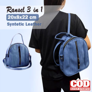 Ransel wanita tali 3 in 1 tas selempang cewek tas jinjing sling bag hand bag polos kulit sintetis