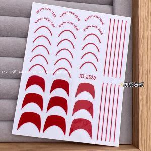 HBESTY Red New Years Nail Art Hollow Sticker French Bow Love Star Get Rich Pentagram Nails