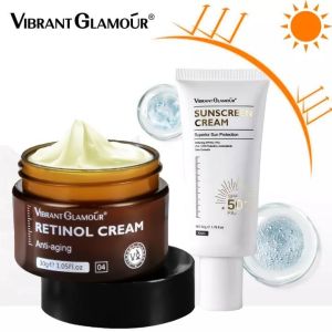 【100% ORIGINAL】VIBRANT GLAMOUR Retinol Anti-aging Fade Fine Line Anti-Wrinkle Moisturizing Cream 30g+SPF50+ Isolation UV Protection Refreshing Non-Greasy Sunscreen 50ml