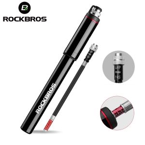 ROCKBROS Bicycle Pump Portable 80-160 PSI AV/FV Valve Aluminum Alloy With Pressure Gauge Inflator Presta Valve Hand Mini Air Pump Mountain Bike Road Bike Accessosries
