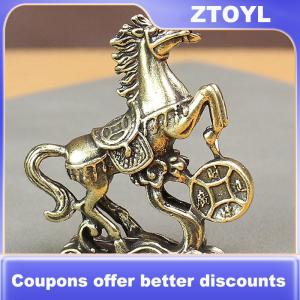 【ZTOYL】 Brass Horse Step On Coins Lucky Statue Feng Shui Desk Miniatures Pure Copper Crafts Collections Chinese Home Office Figurines