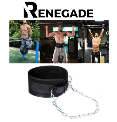 Renegade Dip Belt (2 options Metal / Standard Buckle) 75 cm Steel Chain Reinforced Nylon Up to 200 KG for Weighted Dips Pull Up Hip Belt Squats Exercise Bodybuilding Powerlifting CrossFit Weightlifting Calisthenics Fitness Strength Training Gym Workout