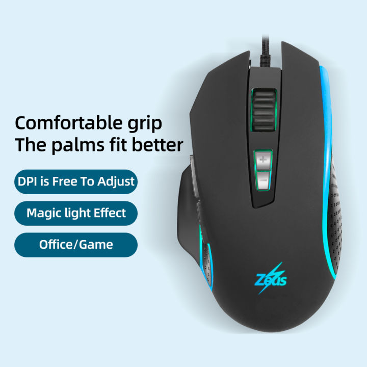 Glory M550 Ergonomic Gaming Mouse with Rubber Side Grips, Adjustable DPI, and Breathable LED