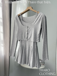 Set Đầm Ngắn 2 Dây + Áo Khoác Chất Thun Mỏng - Tharo Clothing [SET0022]