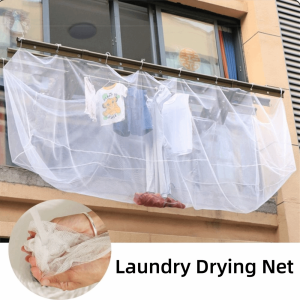 TSEVD Breathable Anti-lost Laundry Drying Net Windproof Anti-drop Clothes Drying Rack Pocket Reusable Invisible Clothes Mesh Cover Home Balcony