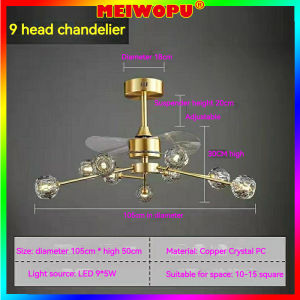 Retail And Wholesale Copper Luxury Living Room Light LED Invisible Fan Chandelier Restaurant Bedroom Crystal Pendant Lamp