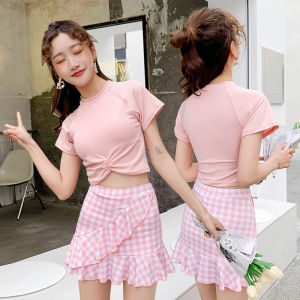 IELGY ชุดว่ายน้ำสไตล์มหาลัยสองชิ้นสำหรับรีสอร์ทน้ำพุร้อนแบบแยกกระโปรงเข้ารูปของผู้หญิง