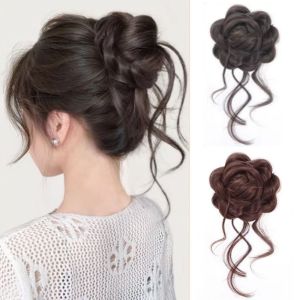BAIXL Claw Clip Flower Bun Head Wig Synthetic Hair Hair Extensions False Hair Pieces Fashion Natural Messy Curly Chignon Women