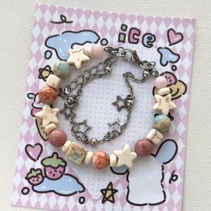 Five-pointed Star Charm Chain Bracelet Double Layer Chain Bracelet Fashion Bangles Pentagrams Beaded Bracelet