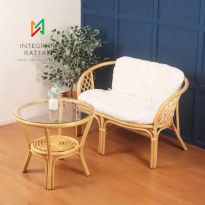 Sofa Bahama Dan Meja Rotan Alami Minimalis Bantal Empuk - Furniture Natural Soft