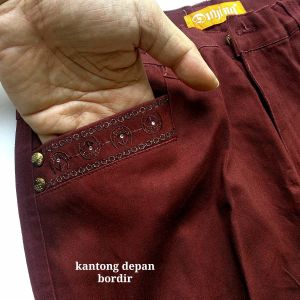 Celana Bahan Import Wanita Size 30-36 Marun Katun Strit Jumbo Panjang Bordir Maxjem