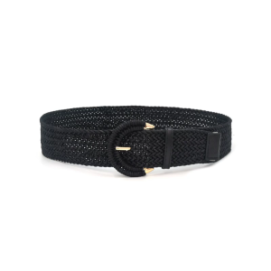 Adjustable Braided Waistband Trimmed Belt Women’s Fashion Bohemian Waist Cincher with Semicircle Metal Clasp Charm