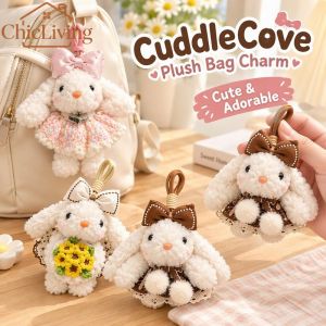 ChicLiving Home Furnishings Store Lop Eared Rabbit Plush Keychain Cute Bow Bunny Pendant Soft Fluffy Stuffed Doll Bag Backpack Ornament Lovely Gift For Girls
