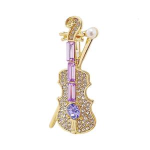 Sang trọng thạch Studded Violin Trâm Pin cho nam giới và phụ nữ hoàn hảo cho các buổi hòa nhạc và thu thập bữa tiệc chủ đề