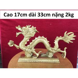 Tượng rồng cưỡi sóng phong thuỷ chất liệu bằng đồng vàng MS390