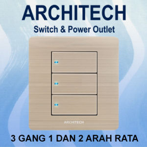 ARCHITECH PLATINUM B9-K3B ROSE GOLD Sakelar/Saklar/CETEK 3 Gang 2Arah LED
