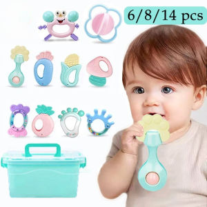 6/8/14PCS Newborn Baby Teether Toys Rattle BPA Soft Silicone Teether Toys Early Learning Teether Toys