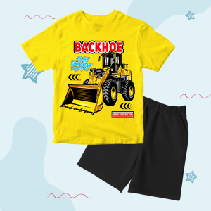 Baju Kaos Distro Harian Setelan Anak Laki Laki Motif Truk Big Backhoe Keren 1 - 10 Tahun - Code8.id