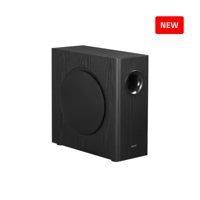 Edifier T5s ซับวูฟเฟอร์ขับเคลื่อน กำลังขับรวม 70W RMS วูฟเฟอร์ระยะไกล 8 นิ้ว ความถี่ต่ำถึง 35Hz การเชื่อมต่อ RCA Line-in/Line-out