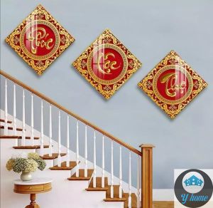 Tranh tráng gương Phúc Lộc Thọ treo tường tranh Decor phòng khách phòng thờ mang lại tài lộc cho gia chủ có nhiều size để lựa chọn