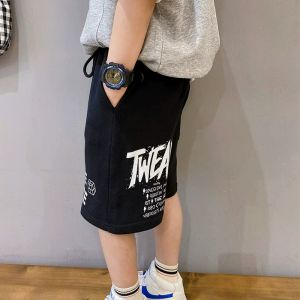 COD Kids Boys Denim Shorts Kids Casual Summer Jeans Shorts 6-17yrs Elastic Waist Straight Leg Maong Letter Embroidery