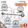 VTO Multipurpose 5-Hook Stainless Steel Wall Mounted Bathroom & Kitchen Utensil Rail Set Holder With ABS Strong Vacuum Suction Roller Kitchen Storage Rack Organizer, Toilet Shelving & Bathroom Accessories 877-12-05 (Polished Chrome). 