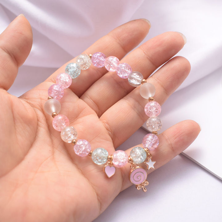 Corinna Cartoon Crystal Beaded Jewelry Female Alloy Colored Bracelet  Student Glass Bracelet