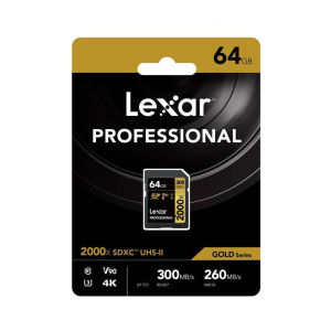 Thẻ nhớ Máy Ảnh SDXC Lexar Professional 2000X 256GB / 128GB / 64GB / 32GB  UHS-II U3 V90 đọc 300MB/s ghi 260MB/s (Gold)
