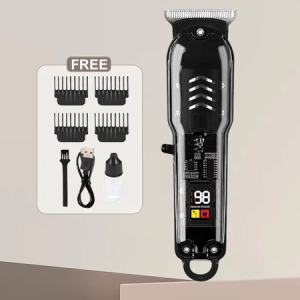 Transparent Cordless Hair Clipper Rechargeable with LED Display & Limit Combs Barber Tools for Men