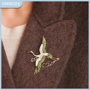【SHANGZE4】 Trung Quốc Phong Cách Thanh Lịch Rhinestone Màu Xanh Lá Cây Men Cánh Crane Đám Mây Trâm Cài Cho Phụ Nữ Cô Gái Bay Chim Ve Áo Pins Đảng Đồ Trang Sức