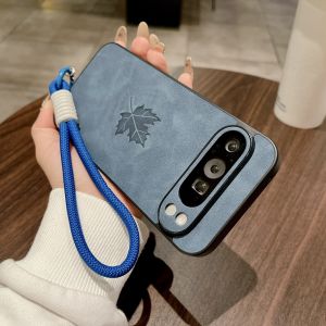 for Google 9A Case Fashion Maple Leaves PU Leather Case for Google 8 7 9 Pro XL Pixel 8A 7A Soft Shockproof Lanyard Chain Cover