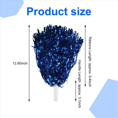 (LD7S) 120Pcs Cheerleading Pom Poms Metallic Foil Cheer Pom Poms with Plastic Handle for Adults Kids Cheerleaders Party Blue