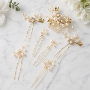 Handmade Pearl Bridal Wedding Hair Pins 9Pcs White Flower Pearls Clips Bridal Hair Accessories for Women Brides and Bridesmaid (Set-A-Silver)