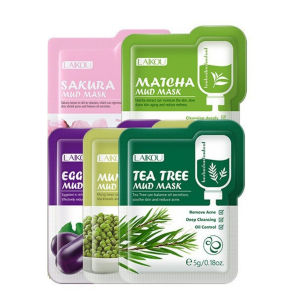 5PCS Japan Sakura 、Green Tea Eggplant Green Bean Mud Face Mask Deep Cleansing Remove Blackheads Oil-Control Clay Mask Moisturizing Packs Facial Skin Care