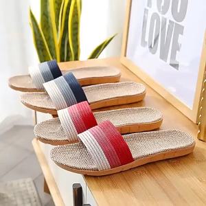[Free Shipping] Spring And Summer Home CoupleS High-Heeled Sweat-Absorbing Linen Slippers For Women Non-Slip Thick-Soled Indoor Casual Cool Slippers