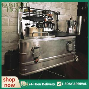 【HPS】 กล่องอลูมิเนียมอัลลอยด์แบบพกพากล่องขาตั้งพับกลางแจ้งกล่องเก็บชั้นวางสำหรับตกปลาปิคนิคกลางแจ้ง