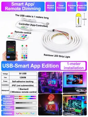 Smart Colorful Ambient Light Gaming LED Strip USB Flowing RGB IC Marquee Mood Light for Computer Desk