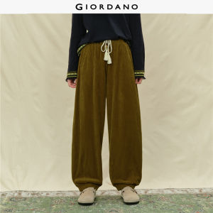 GIORDANO Women Pants Beaded Tassel Drawstring Elastic Waist Corduroy Pants Lantern Style Fashionable Casual Loose Pants 18415825