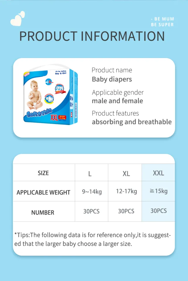 Masaya Baby Paper diapers 30PCS/pull ups Absorbent baby diapers XXL code,  100% chlorine free breathable, fast absorption without penetration, baby  paper diapers