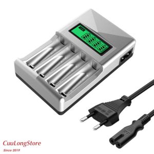 Bộ Sạc Pin Tiểu AA AAA đa năng đèn led báo sạc 4 khe sạc độc lập tự ngắt khi đầy an toàn
