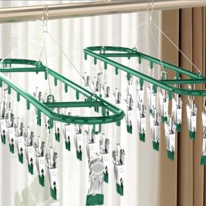 MISUPS ​​Unmarked Design​​ Clothes Drying Rack ​​Stainless Steel 20 Clip Capacity​​ Clothes Hanger Multifunctional ​​Windproof Sock Rack​​ Balcony Drying​​