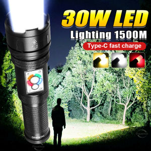 【3 Color COB Light 】30W Ultra Bright torch light powerful rechargeable flashlights heavy duty emergency light COB work light Led Torchlight Built in 18650 flashlight 100000 lumens Camping Lantern White Laser flash light white laser bulb warm light lampu