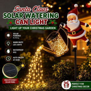 Solar Watering Can Garden Stake Light Santa Claus Warm White LED Fairy Lights Waterproof Outdoor Decor