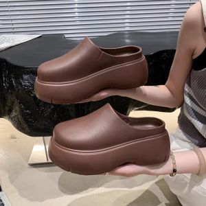 [Free Shipping] New Style Outdoor Half-Strap High-Heeled Non-Slip Thick-Soled Slippers For Women Black Closed-Toe Summer Slippers