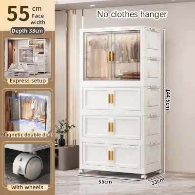 waesa Foldable simple wardrobe with wheels plastic storage cabinet organizer without installation storage cabinet baby toy clothes home organizer