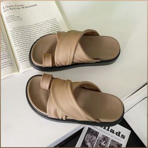 รองเท้าแตะ ก้นหนา ไม้แตะ พื้นนุ่ม พักผ่อน สไตล์ที่เป็นเอกลักษณ์ ทนทาน ชุดนิ้วเท้า กันลื่น ฤดูร้อน