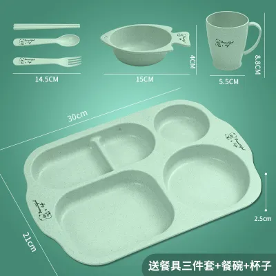 6 Pcs Divided Portion Plate Unbreakable Kids Tableware Set Wheat Straw Fiber Set Kutleri 卡通宝宝防摔餐具