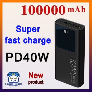 Pin dự phòng 100000mAh Đồng hồ hiển thị kỹ thuật số Dung lượng lớn Ngân hàng điện phủ sương kim loại Đèn LED kép Chính h